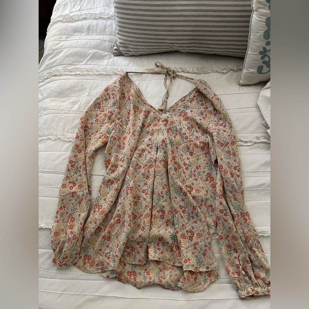 LC Lauren Conrad Floral Blouse in Cream and Red